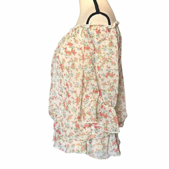 Floral boho semi sheer blouse. small floral print. Large - Picture 6 of 9